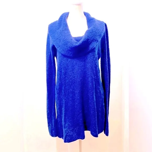 Long Mohair Ann Taylor- blue/purpe cowl neck soft and cozy long sweater..Size M.