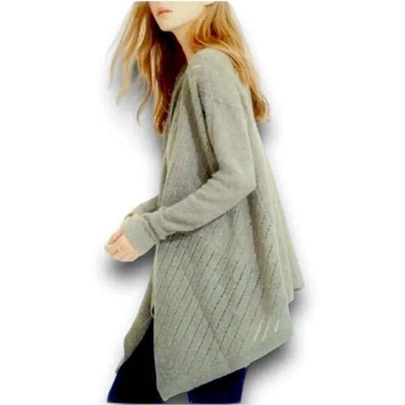 Lou &amp; grey On Point Sage green Pointelle Open front WaterfallCardigan sweater