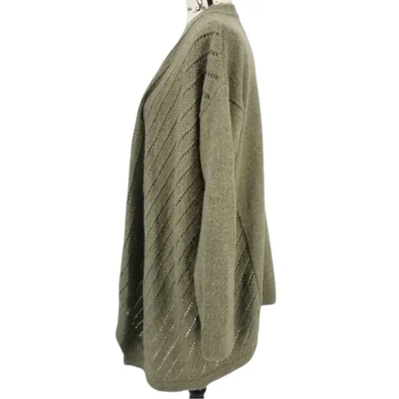 Lou &amp; grey On Point Sage green Pointelle Open front WaterfallCardigan sweater