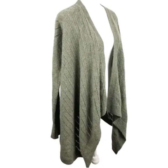 Lou &amp; grey On Point Sage green Pointelle Open front WaterfallCardigan sweater
