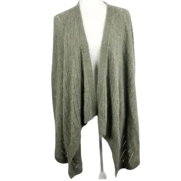 Lou &amp; grey On Point Sage green Pointelle Open front WaterfallCardigan sweater