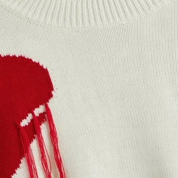 Love One Another Heart Pattern Fringe Trim Sweater