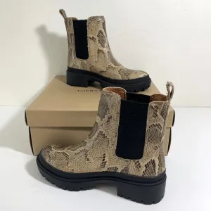 Lucky Brand Ellerey Chelsea Boots Leather Lug Sole Booties Snake Print Size 8