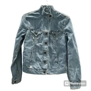 Lucky Brand Jeans Fitted Jacket Worn Light Denim Vintage Button Up Relaxed Fit