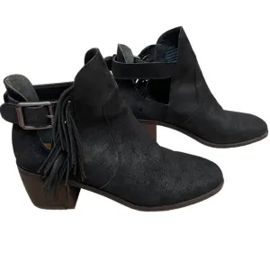Lucky Brand Makenna Black Fringe Boho Faux Suede Western Festival Rodeo Bootie-7