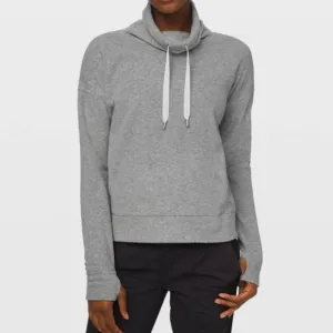 Lululemon Go Forward Cowl Neck Fleece Pullover Sweater Heathered Light Grey 6