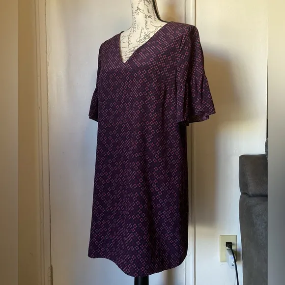 Madewell 100% Silk Floral Painted Clover Ruffle Bell Sleeve Dress