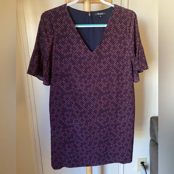 Madewell 100% Silk Floral Painted Clover Ruffle Bell Sleeve Dress