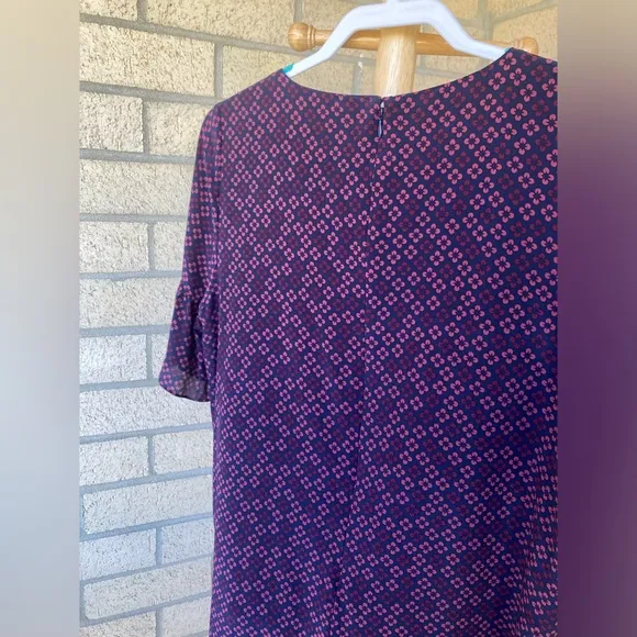 Madewell 100% Silk Floral Painted Clover Ruffle Bell Sleeve Dress
