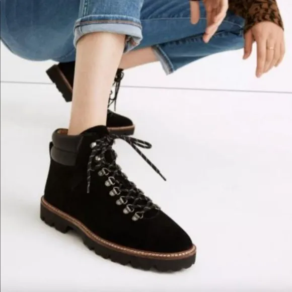 MADEWELL Enzo size 8 Black Suede Lug Sole Ankle Hiking Boots