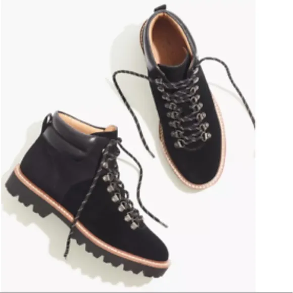 MADEWELL Enzo size 8 Black Suede Lug Sole Ankle Hiking Boots