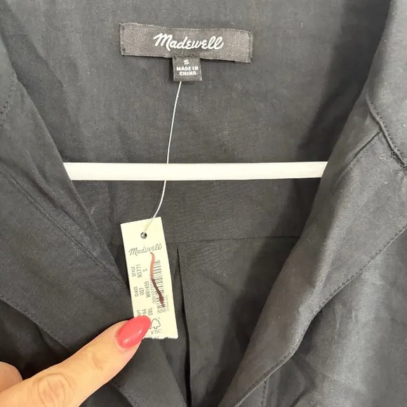 Madewell Shirt Dress Belted Long Sleeve Collared Black Dress Size S