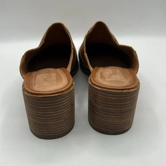 Madewell Tan Leather Cary Mule Slip On Block Heel Shoes Size 10