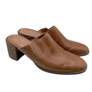 Madewell Tan Leather Cary Mule Slip On Block Heel Shoes Size 10