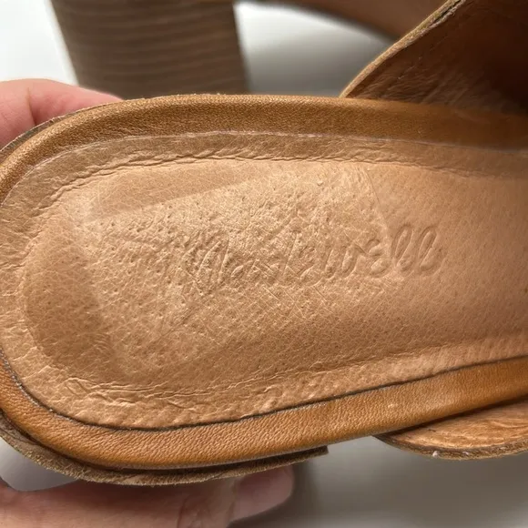 Madewell Tan Leather Cary Mule Slip On Block Heel Shoes Size 10