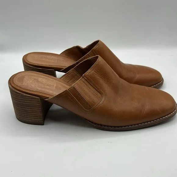 Madewell Tan Leather Cary Mule Slip On Block Heel Shoes Size 10