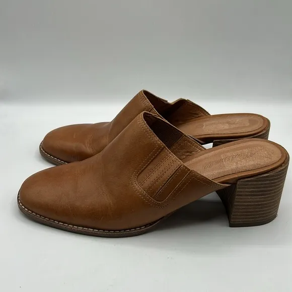 Madewell Tan Leather Cary Mule Slip On Block Heel Shoes Size 10
