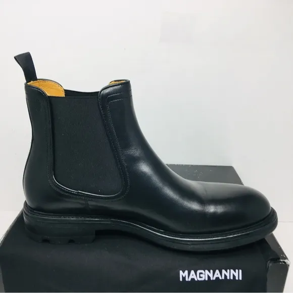 Magnanni Holland Men's Black Leather Chelsea Boots Size 11.5 M - Medium