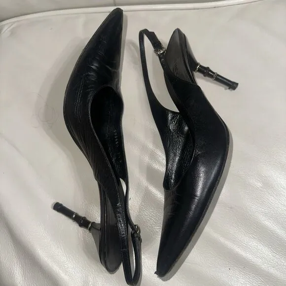 Maiyet Black White Sandals Peep Toe Leather Wood Heels Shoes Sz 40 9.5-10M