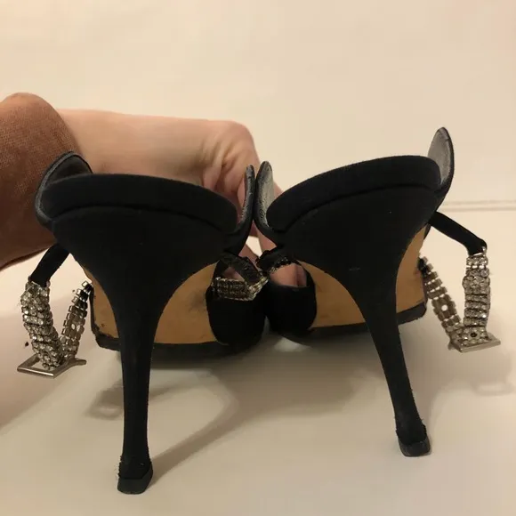 Manolo blahnik fabric black mules with crystals size 36