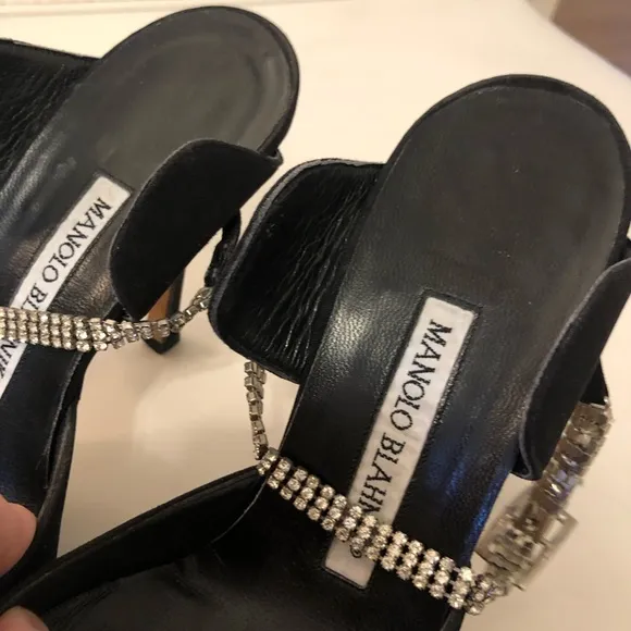 Manolo blahnik fabric black mules with crystals size 36