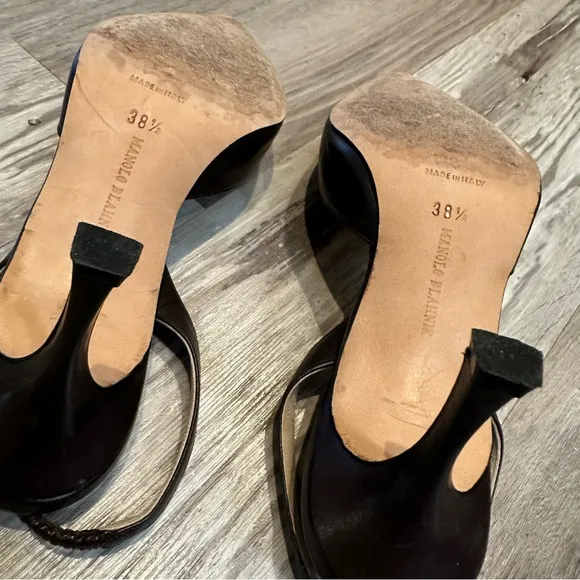 MANOLO BLAHNIK Shoes Women 38.5 Pointed Toe Sling Back Brown Office Work Leather