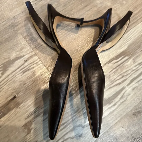 MANOLO BLAHNIK Shoes Women 38.5 Pointed Toe Sling Back Brown Office Work Leather
