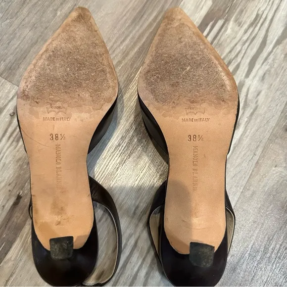MANOLO BLAHNIK Shoes Women 38.5 Pointed Toe Sling Back Brown Office Work Leather