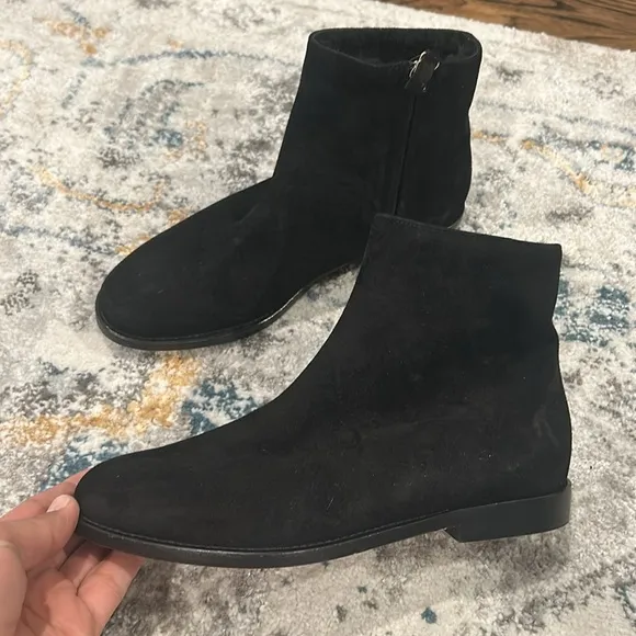 Mansur Gavriel suede leather shearling lined women ankle booties in black size 5