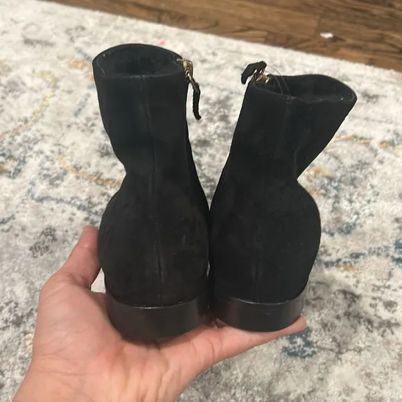 Mansur Gavriel suede leather shearling lined women ankle booties in black size 5