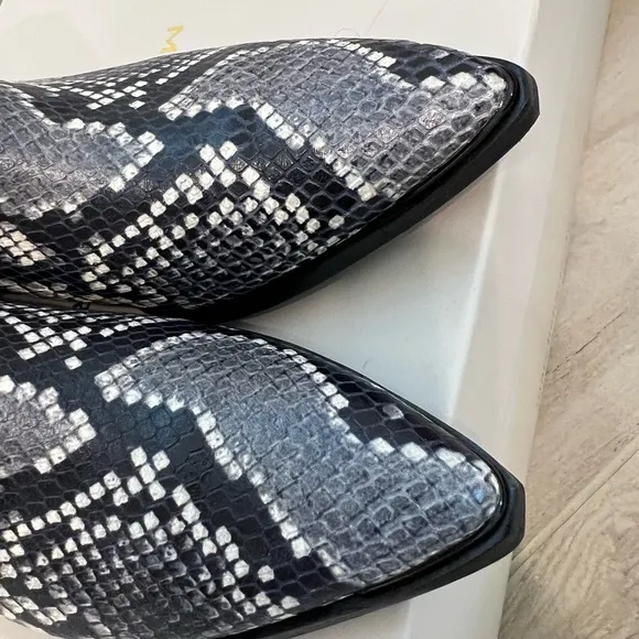 Marc Fisher Black and White Ankle Boots with Snakeskin Print