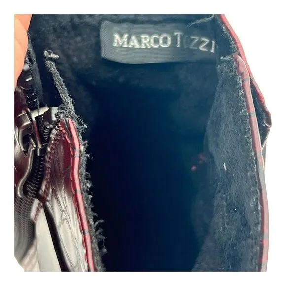 Marco Tozzi Boots Women's 37 US 6.5 Strappy Side Zipper Burgundy Ankle Boots