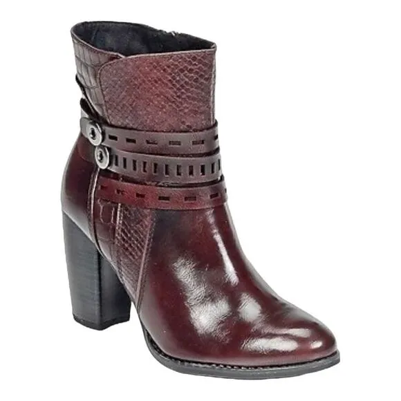 Marco Tozzi Boots Women's 37 US 6.5 Strappy Side Zipper Burgundy Ankle Boots