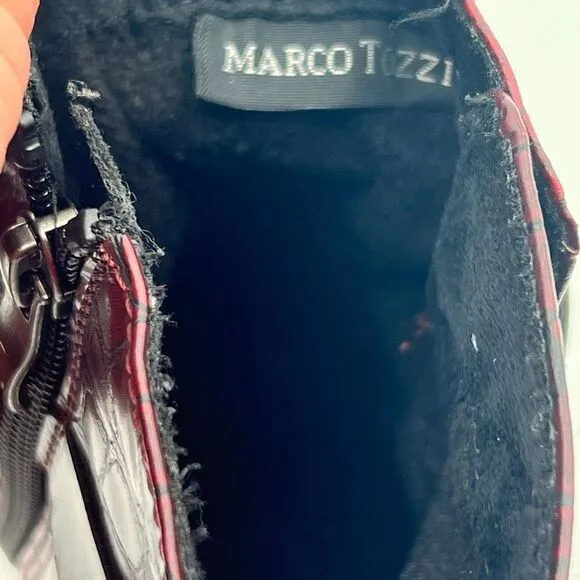 Marco Tozzi Boots Women's 37 US 6.5 Strappy Side Zipper Burgundy Ankle Boots