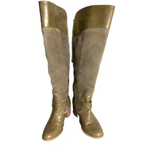 Mark Fisher - brown leather &amp; suede riding tall style boots, side buckle 7M