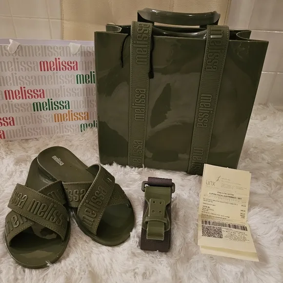 Melissa Set Matching -Sandals 7.5/8   Jelly Bag - New AUTHENTIC