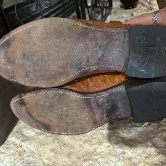 Men's Brown Ostrich/Leather Cowboy Boots size 9 EE