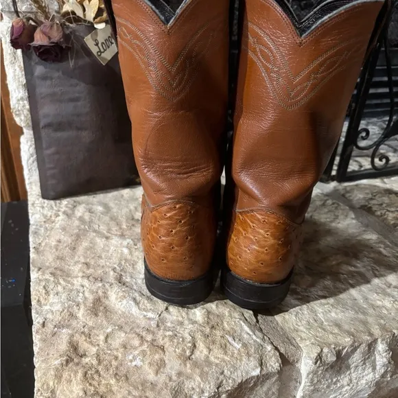 Men's Brown Ostrich/Leather Cowboy Boots size 9 EE