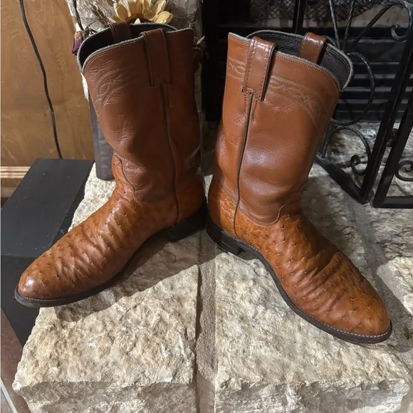 Men's Brown Ostrich/Leather Cowboy Boots size 9 EE