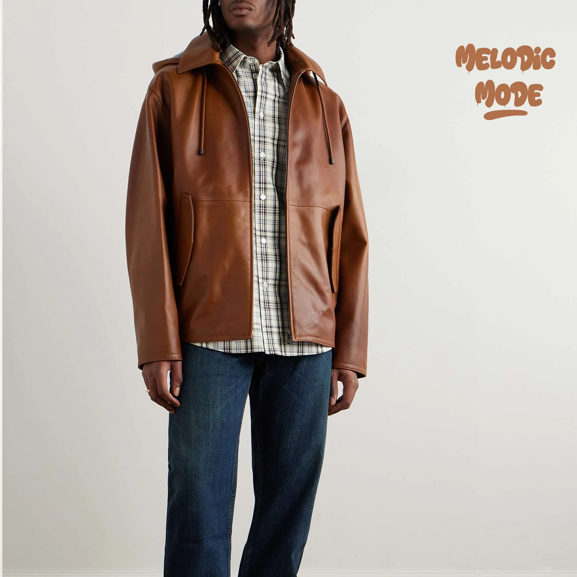 Men’s Brown Shearling Leather Hoodie – Warm Hooded Jacket, Genuine Leather, Winter Outerwear, Stylish & Durable