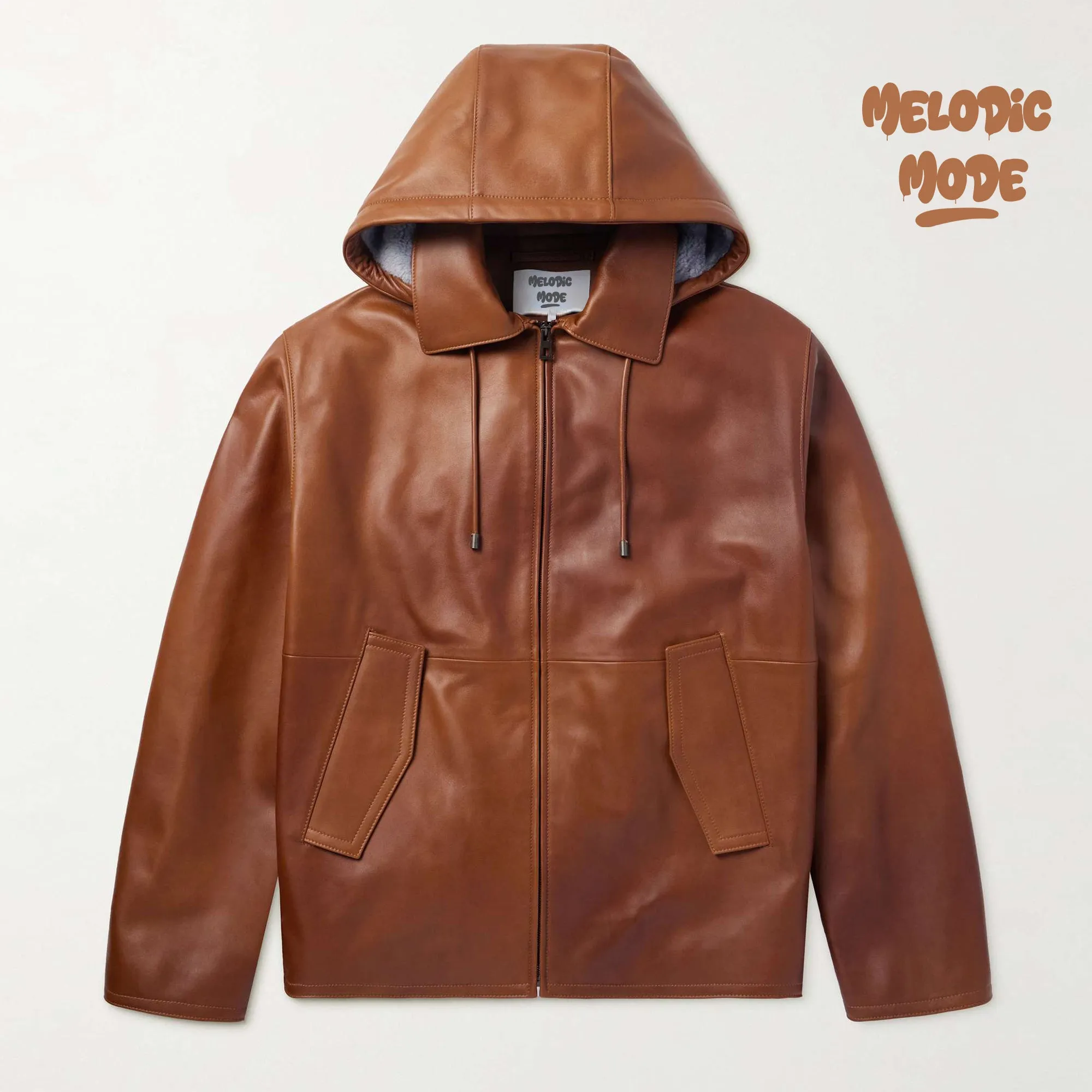 Men’s Brown Shearling Leather Hoodie – Warm Hooded Jacket, Genuine Leather, Winter Outerwear, Stylish & Durable