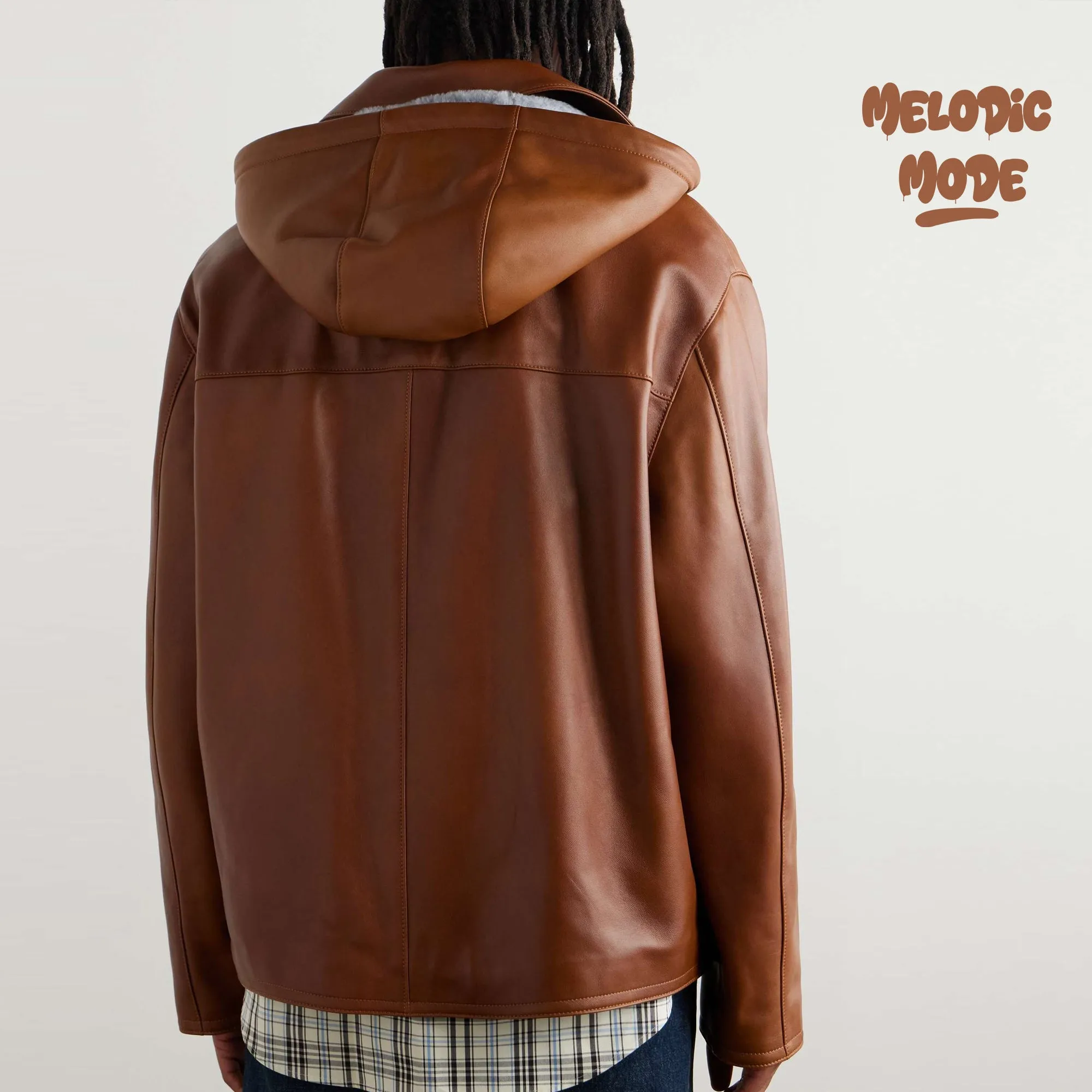 Men’s Brown Shearling Leather Hoodie – Warm Hooded Jacket, Genuine Leather, Winter Outerwear, Stylish & Durable