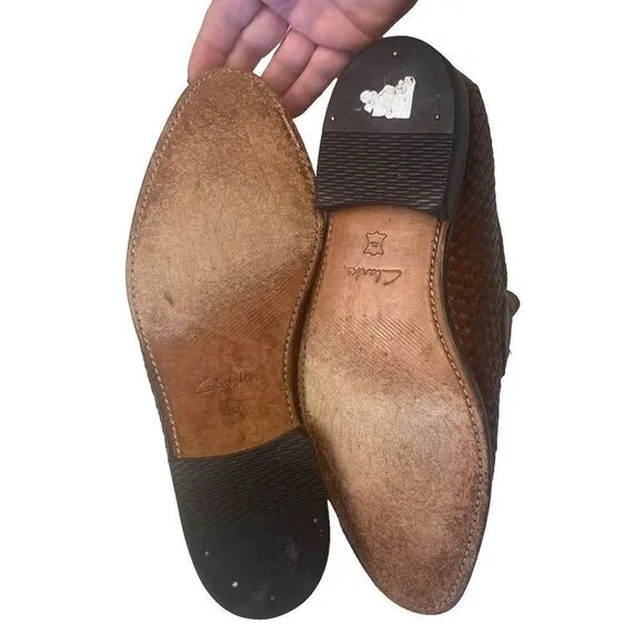 MENS CLARKS TOR COLLECTION TWINLEY FREE LEATHER SLIP ON TASSEL LOAFER SHOES Sz 9