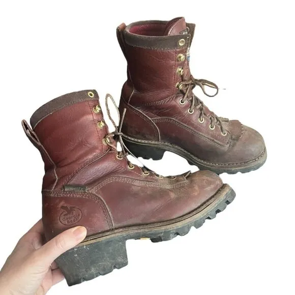 Mens Georgia Boot Goretex Size 8M Brown Leather G8103 Comfort Core Vibram Sole