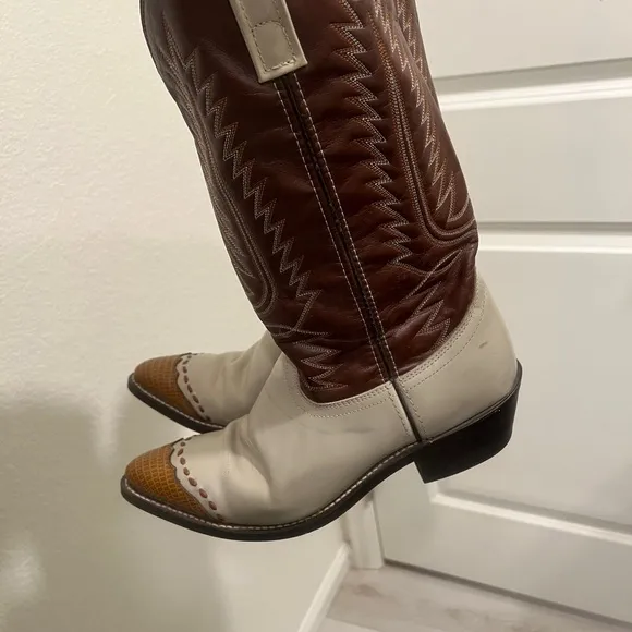 Men's Laredo Flagstaff  Wingtip Lizard print Cowboy Boots - Brown and Cream 10.5