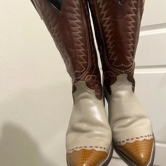 Men's Laredo Flagstaff  Wingtip Lizard print Cowboy Boots - Brown and Cream 10.5