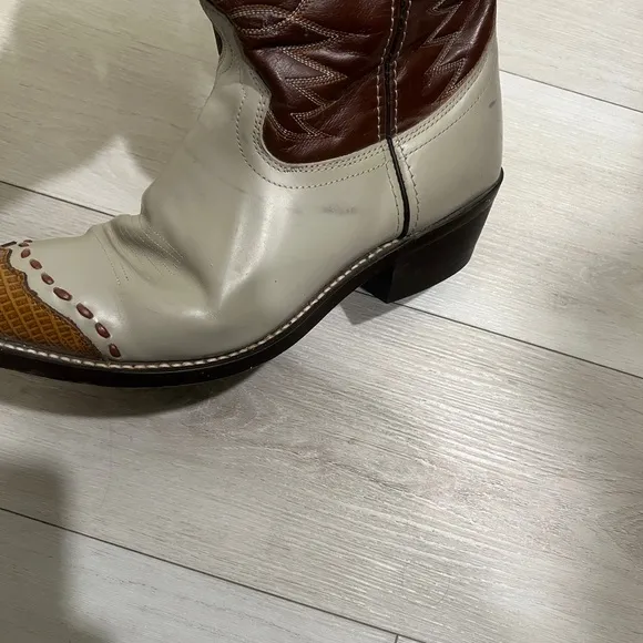 Men's Laredo Flagstaff  Wingtip Lizard print Cowboy Boots - Brown and Cream 10.5