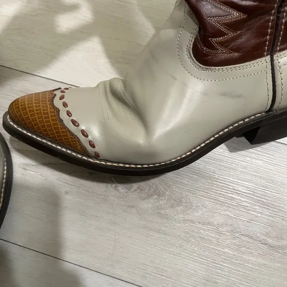 Men's Laredo Flagstaff  Wingtip Lizard print Cowboy Boots - Brown and Cream 10.5