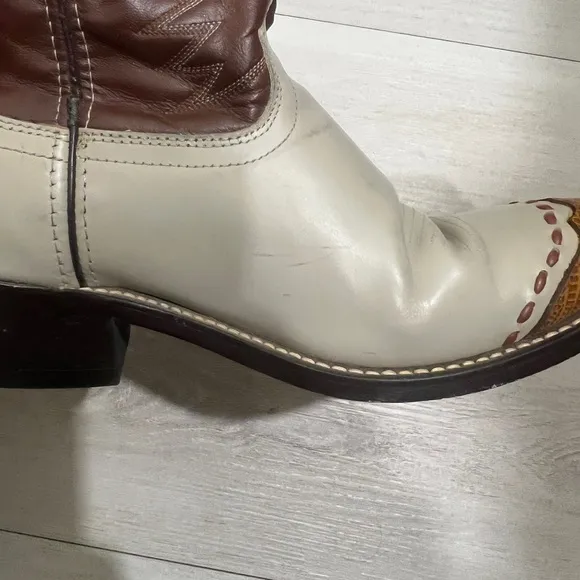 Men's Laredo Flagstaff  Wingtip Lizard print Cowboy Boots - Brown and Cream 10.5