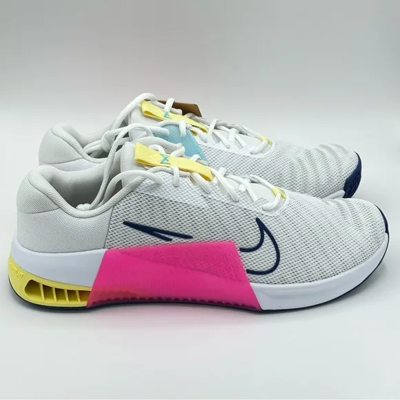 Men’s Nike Metcon 9 White/Blue/Pink/Yellow Crossfit and Workout Shoes Size 12